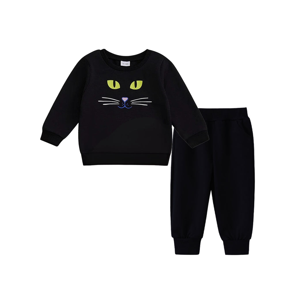 “CAT FACE” BLACK SWEATSHIRT SET