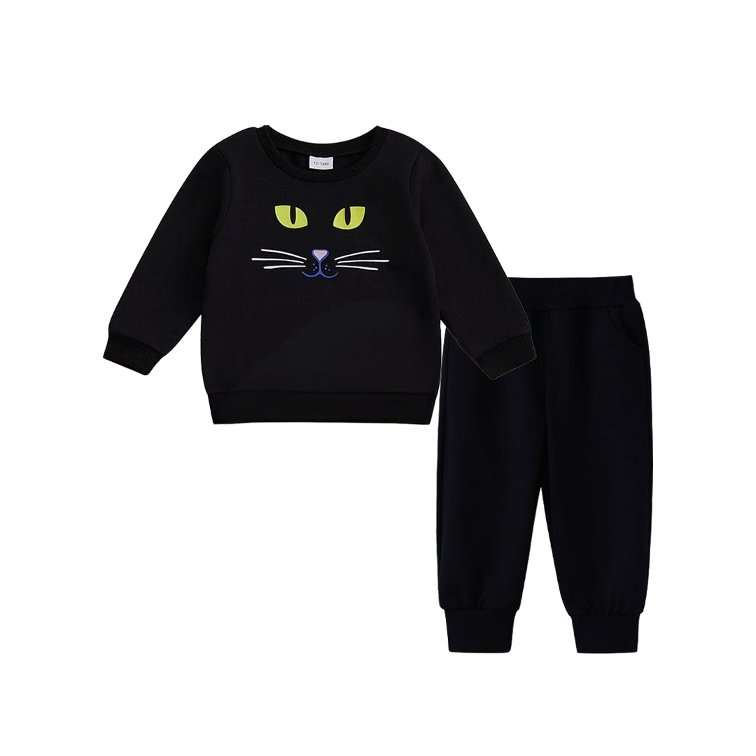 “CAT FACE” BLACK SWEATSHIRT SET