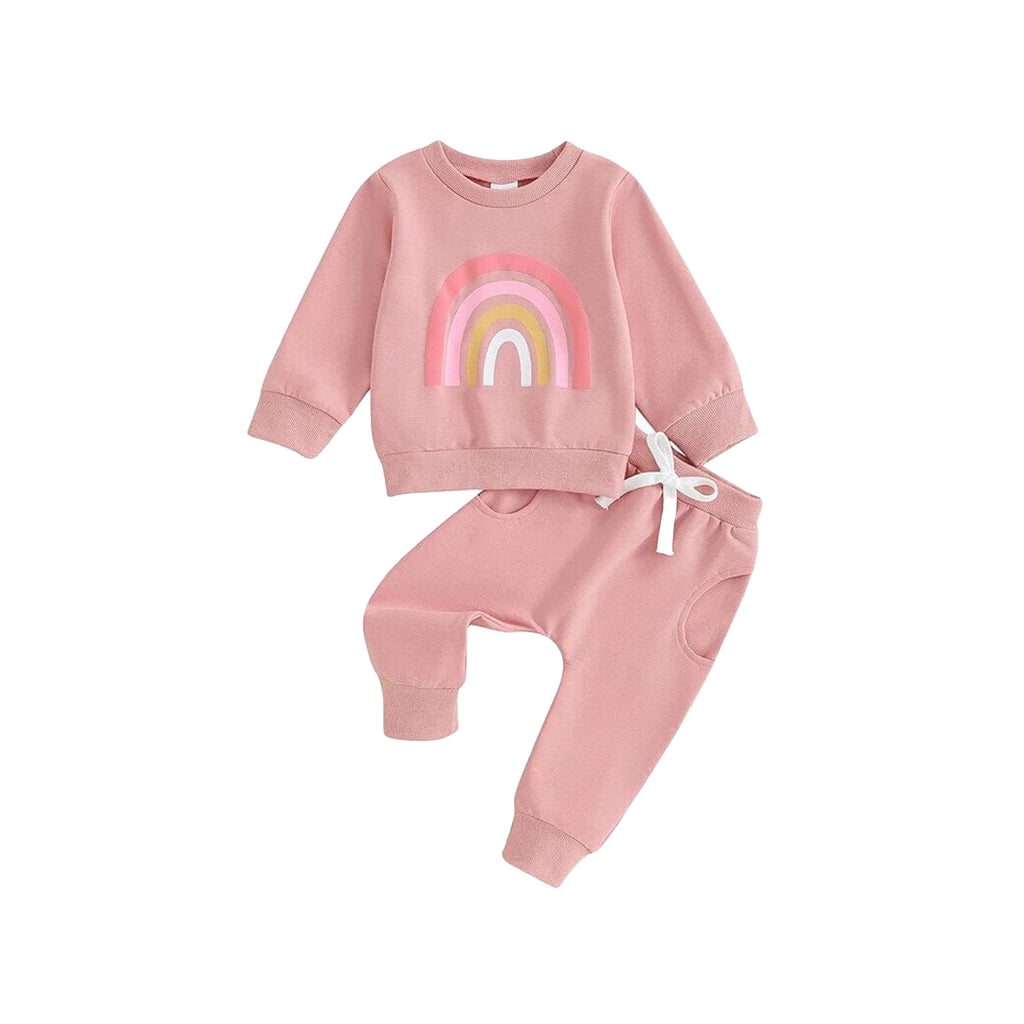 PINK RAINBOW SWEATSHIRT SET